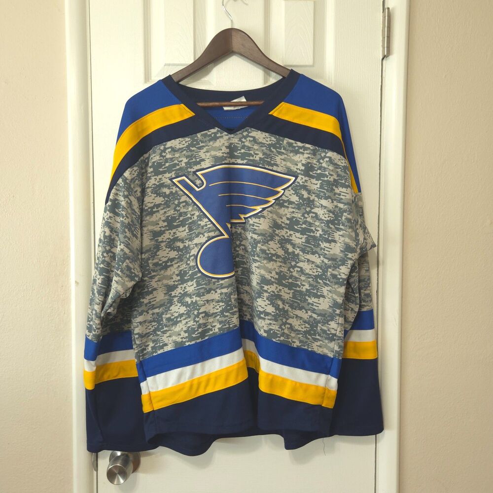 St Louis Blues NHL Hockey Jersey XL Digital Camo Military Gray Blue